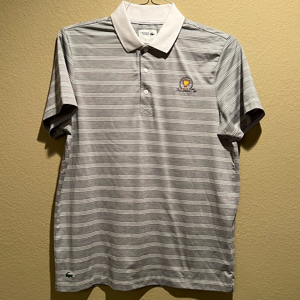 Lacoste Gray and White Striped Polo